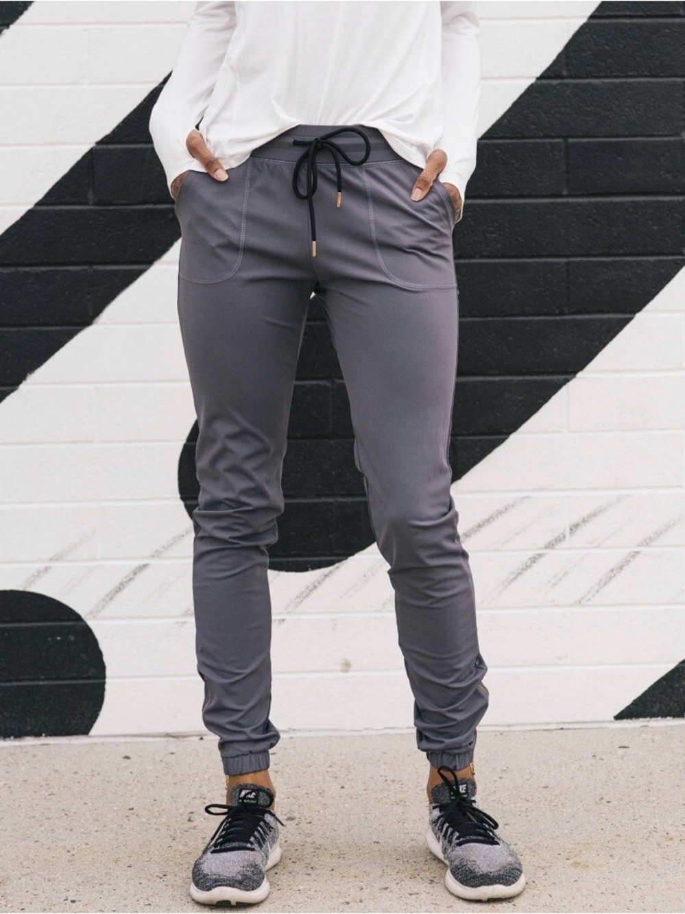 Zyia Gray Peak Drawstring Zipper Jogger Pants for Women